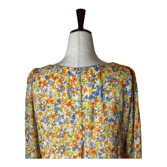 ASTR The‎ Label Orange Tangerine Floral Print Tie Back Willa Blouse Size S - Picture 5 of 11